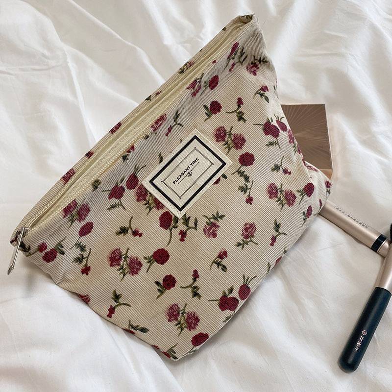 Wholesale Corduroy Retro Leopard Print Makeup Bags